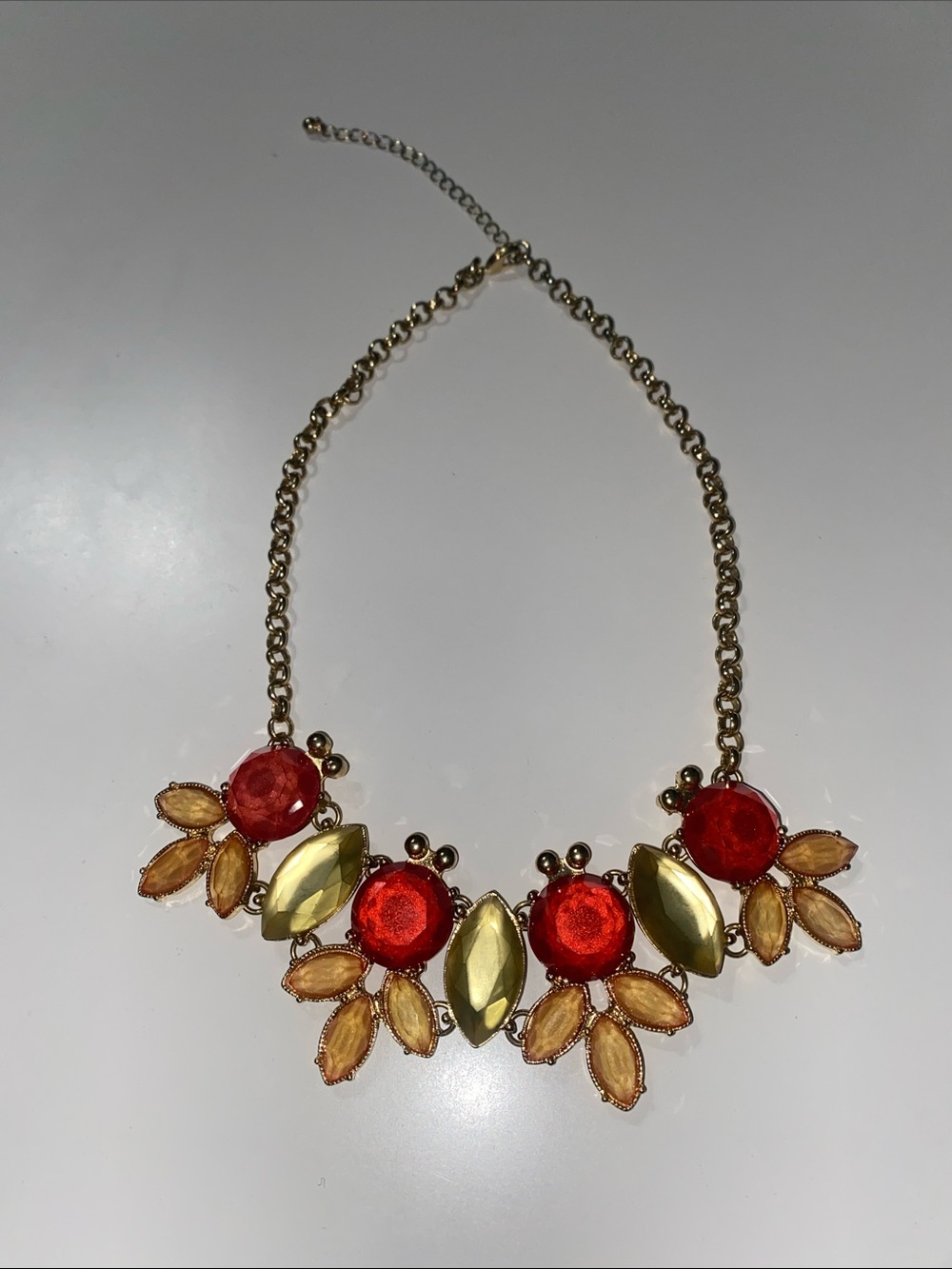Chunky Gold-Tone Red Statement Bib Necklace